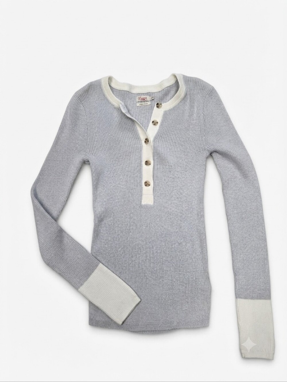 Faherty Grey Organic Cotton Cashmere Blend Ribbed Henley Sweater Size XS Excelle